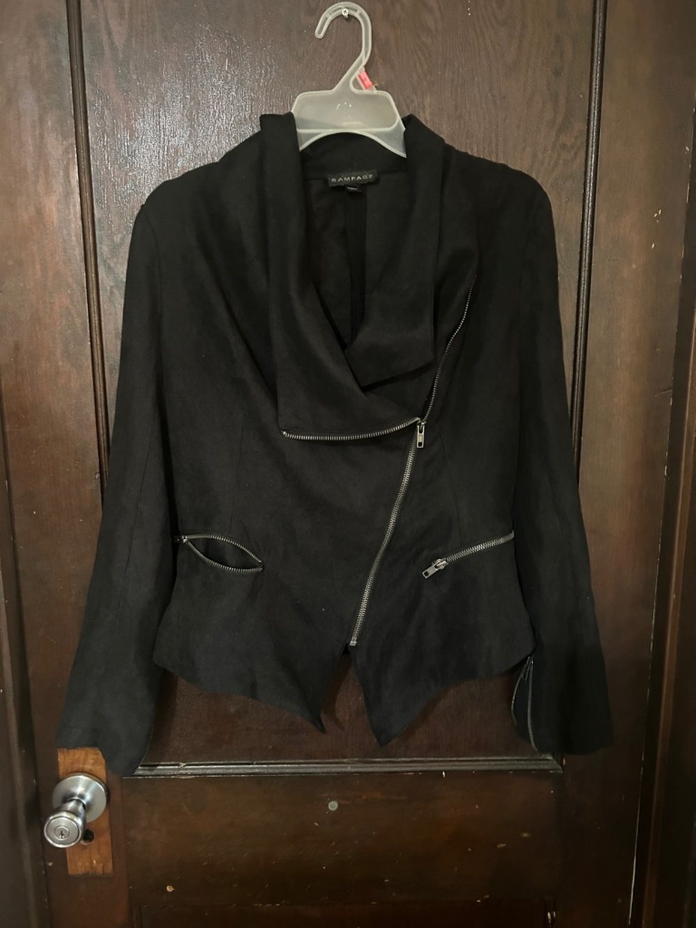 Rampage Black Draped Asymmetrical Zip Blazer